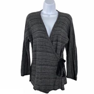 Eileen Fisher Wrap Sweater Women's Size Medium Black Tencel Lyocell Merino Wool